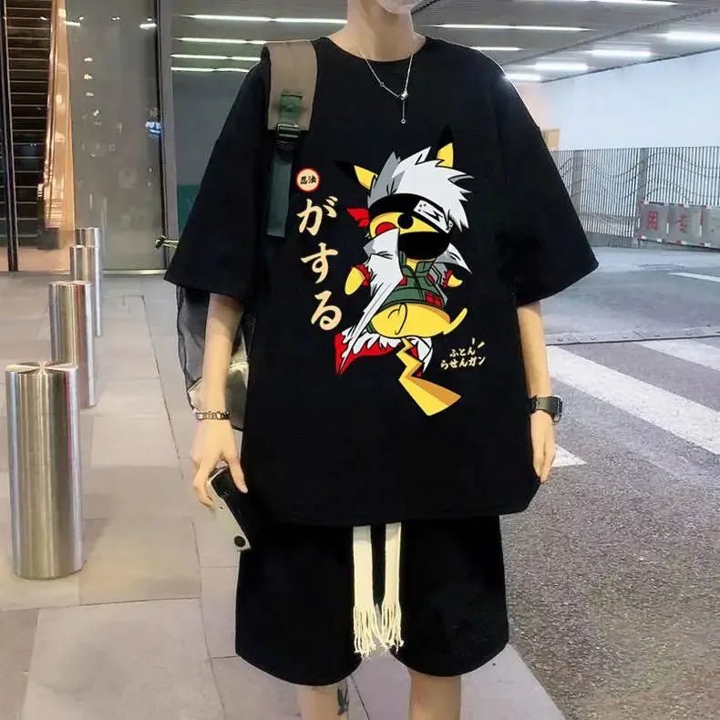 Naruto anime summer T-shirt suit men's ins trend thin short-sleeved shorts two-piece casual sports suit birthday gift wholesale