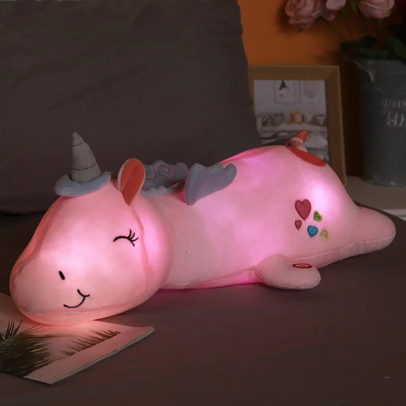 Kawaii Rainbow Glowing Led Light Unicorn Plush Toys For Children Soft Stuffed Cute Luminous Animal Pillow Dolls Kids Xmas Gift