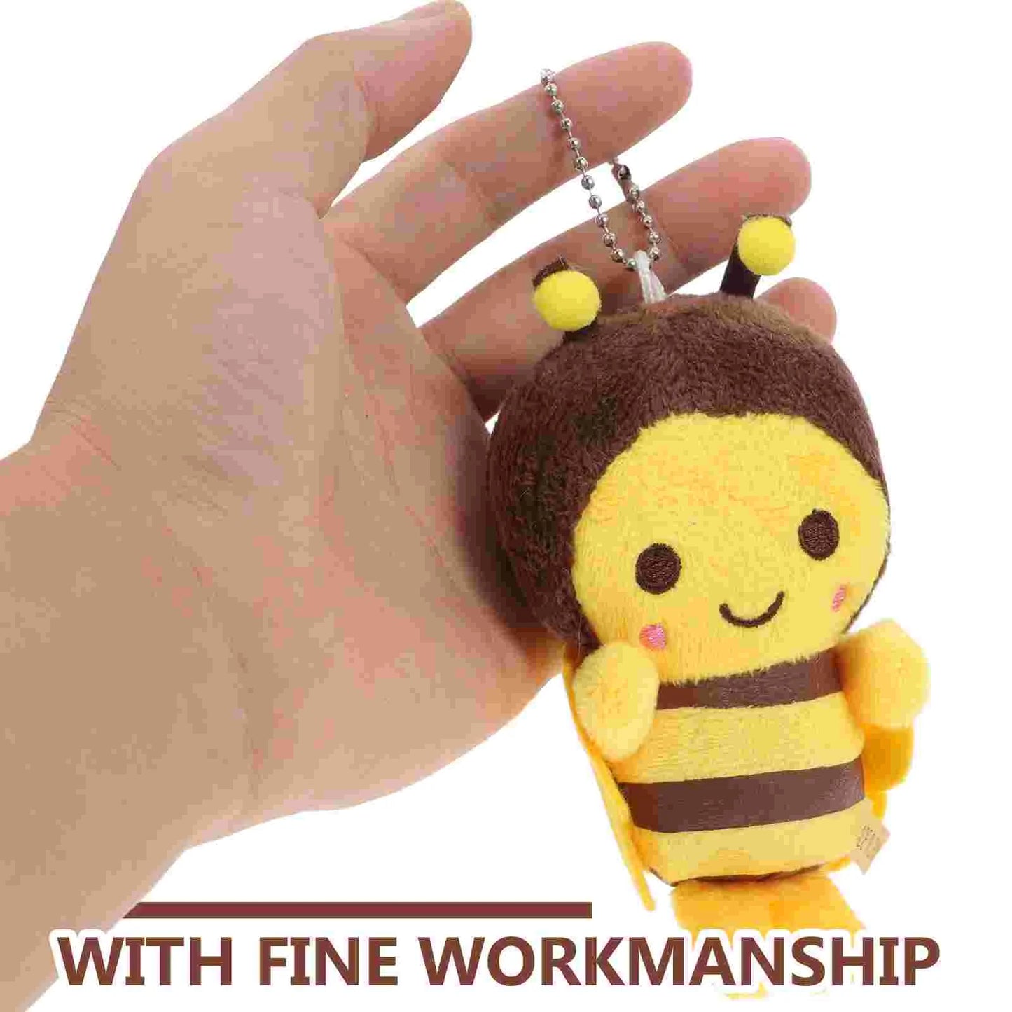 10 Pcs Little Bee Pendant Cute Keychain Plush Bag Charm Bumble Stuffed Childs Toy Dolls Backpack Mini