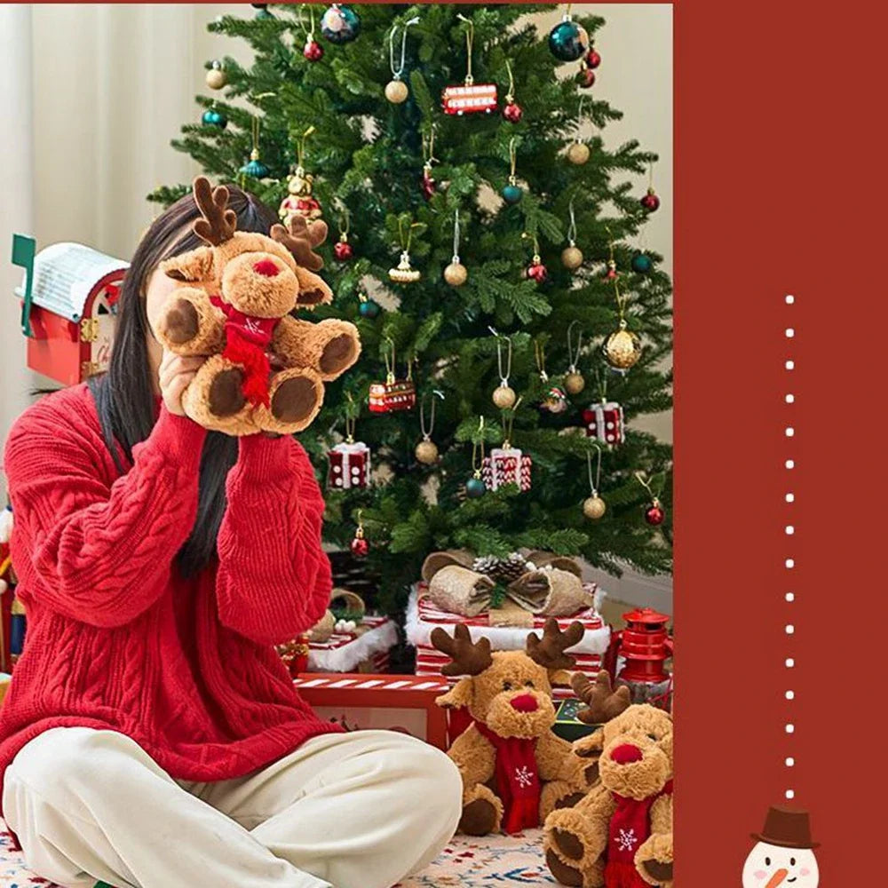 28CM Christmas Reindeer Scarf Plush Stuffed Doll Toy Home Sofa Decoration Gifts For Children New Year Decor Accessories Festive