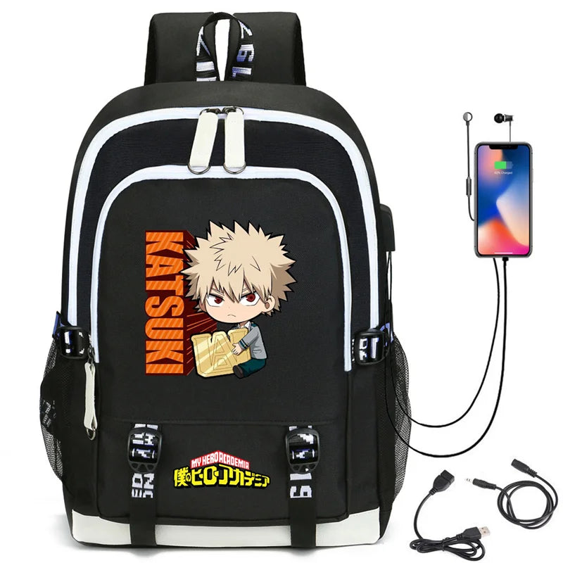 My Hero Academia Izuku Backpack with USB Charging Port Cute MHA Cosplay Bookbag for Boys Girls Gift School Mochila