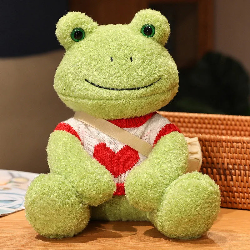 25cm Kawaii Dressing Frog Plush Toy Stuffed Animal Fluffy Frog Figure Doll Soft Pillow For Children Boys Girls Birthday Gifts