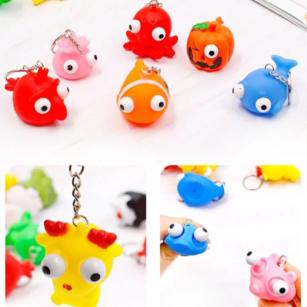 Silicone Vent Squeezing Key Chain Reliever Boring Vent Squeeze Keyring Vent Emotions Work Squeeze Eye Doll Pendant Children
