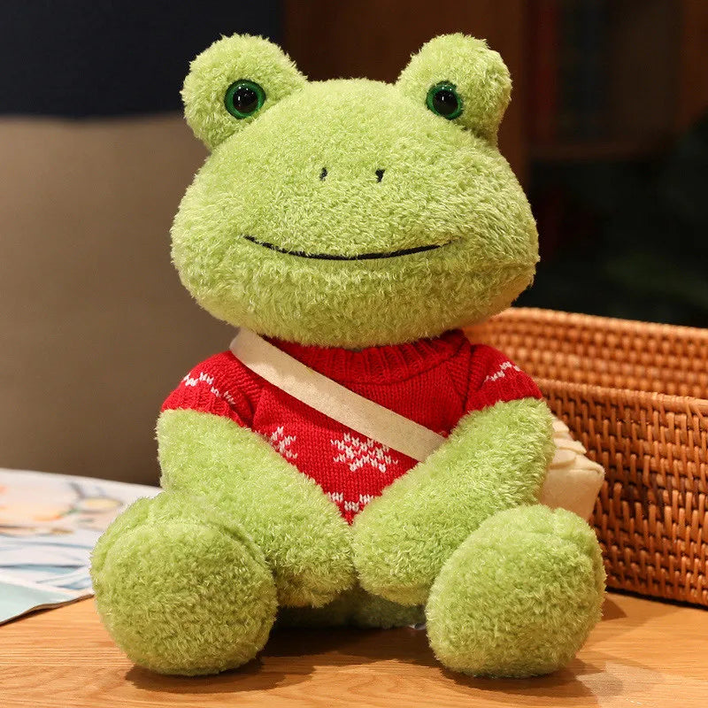 25cm Kawaii Dressing Frog Plush Toy Stuffed Animal Fluffy Frog Figure Doll Soft Pillow For Children Boys Girls Birthday Gifts