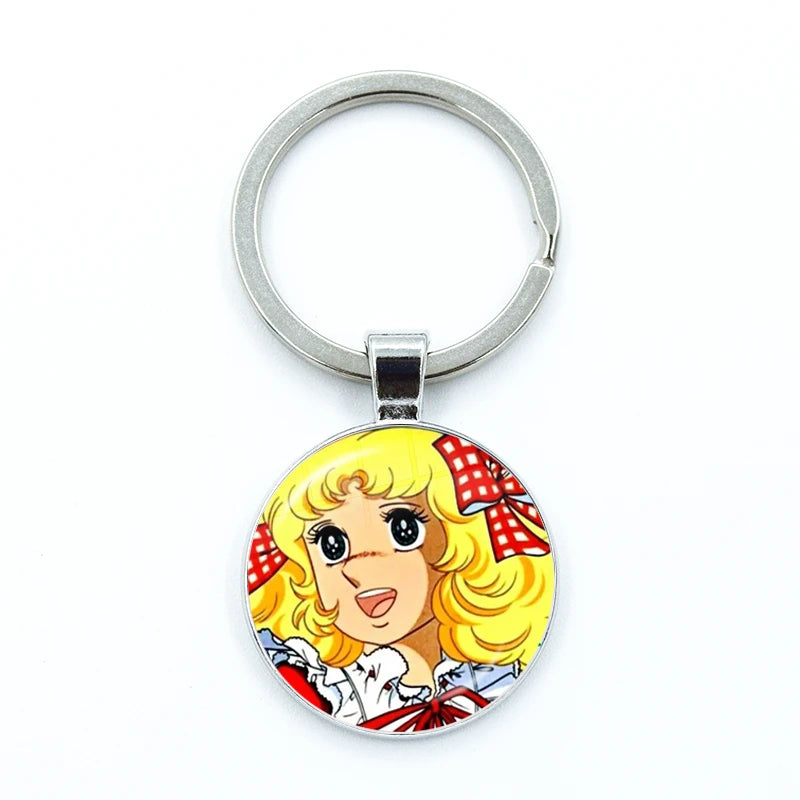 Fashion Cartoon Creative Design Keychains Handmade Glass Cabochon Key Rings Pendants Trinkets Anime Manga Candy