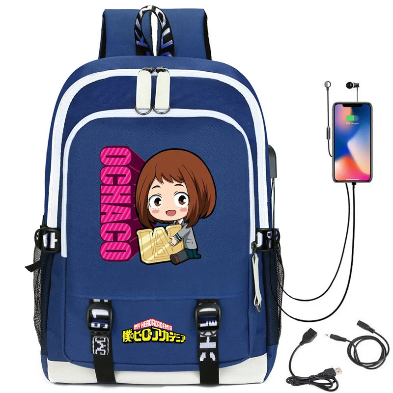My Hero Academia Izuku Backpack with USB Charging Port Cute MHA Cosplay Bookbag for Boys Girls Gift School Mochila