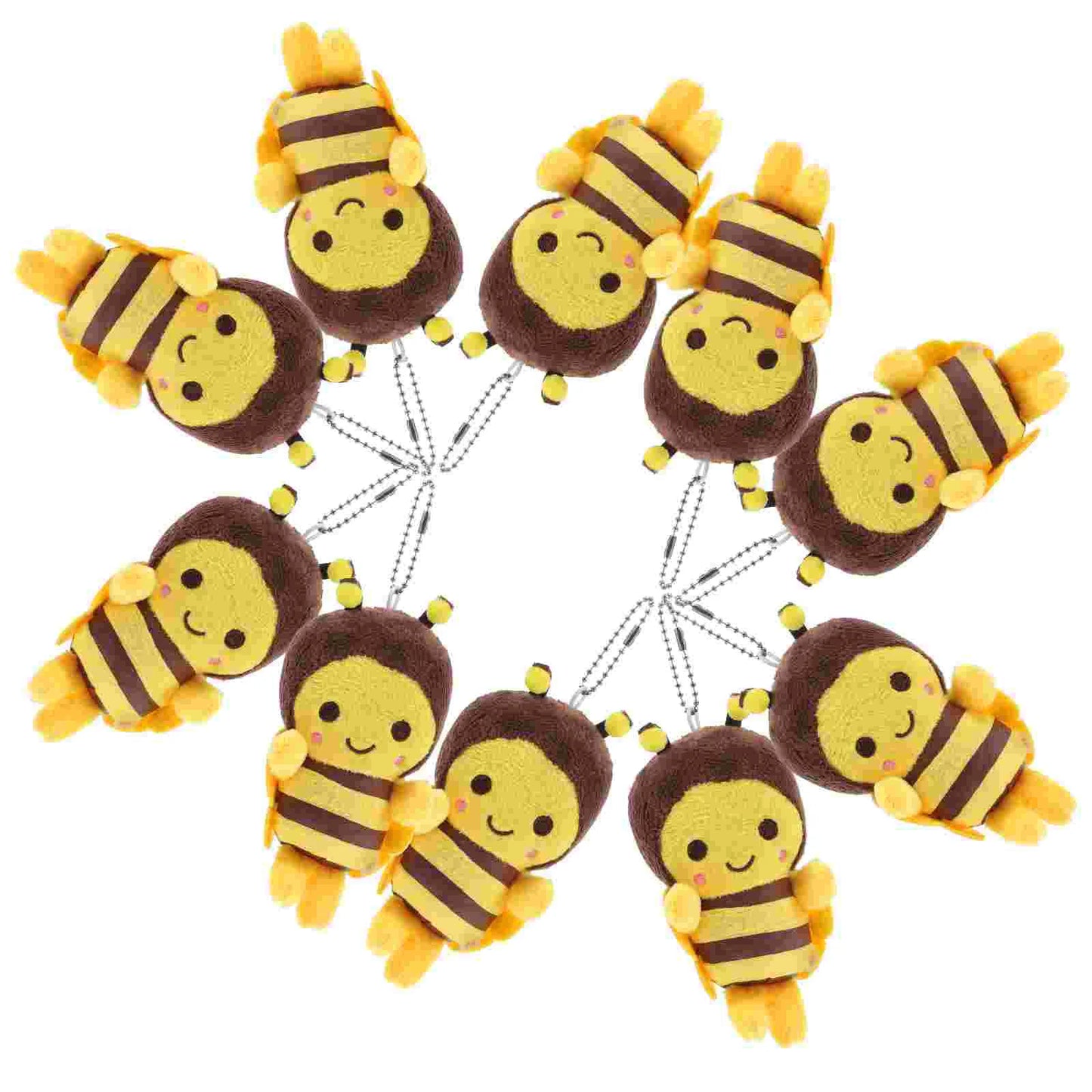 10 Pcs Little Bee Pendant Cute Keychain Plush Bag Charm Bumble Stuffed Childs Toy Dolls Backpack Mini