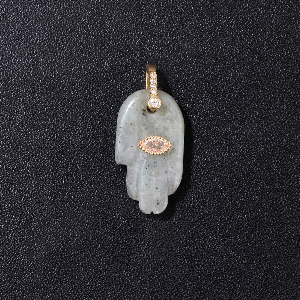 Natural Labradorite Pendants Fashion Fatima Hand Evil Eye Stone Pendant Healing Reiki Pendants for Handmade DIY Jewelry 2Pcs