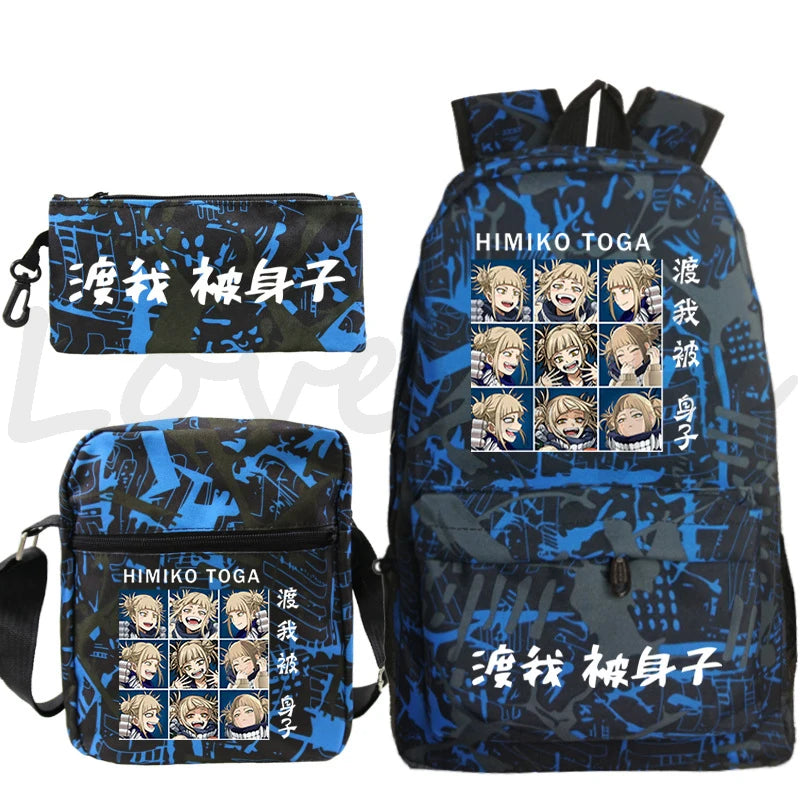My Hero Academia Himiko Toga Print School bags Mochila Teens Travel Bookbag Anime Backpack School Boys Girls Bagpacks 3pcs Sets