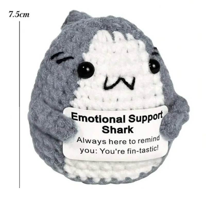 Wool Yarn Shark Doll Energy Potatoes Cucumber Knit Toy Penguin Handmade Pocket with Positive Card Decor Emotional Craft Ornament