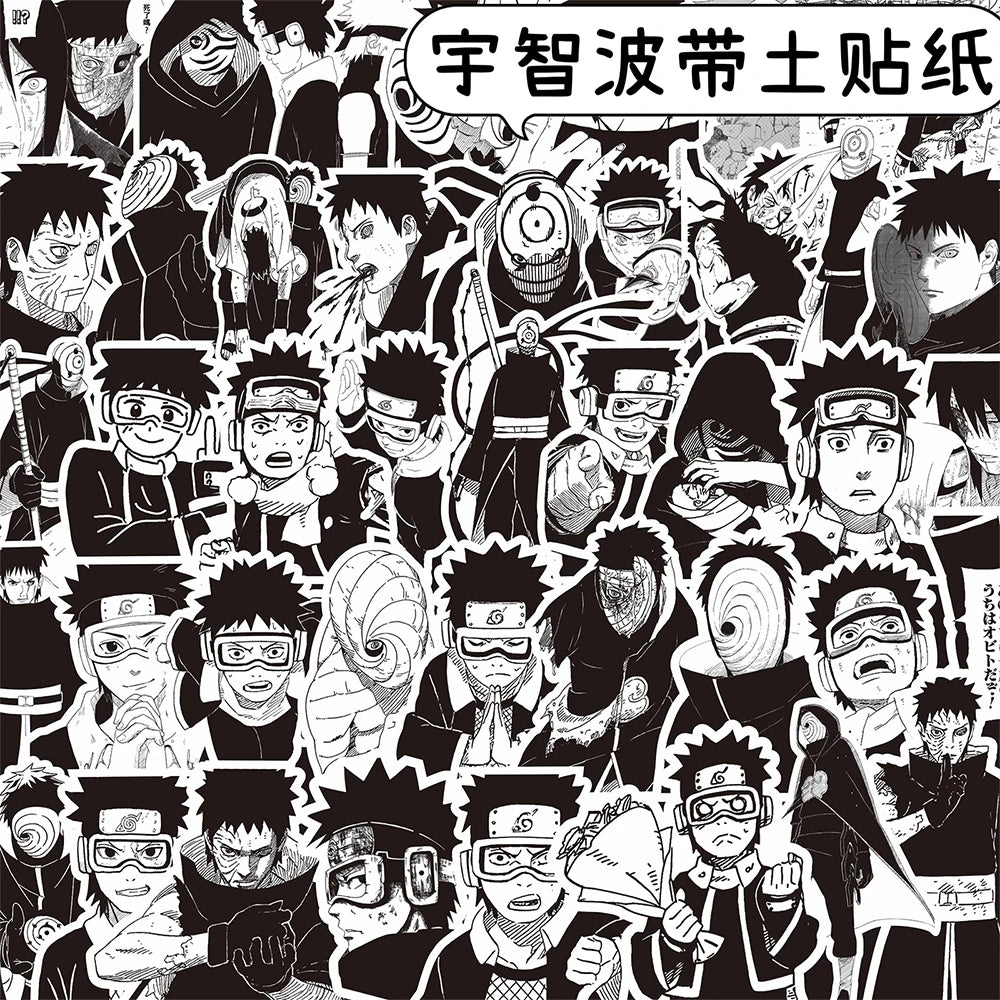 10/30/70pcs Anime NARUTO Uchiha Obito Stickers Cool Black and White Graffiti Decals Phone Notebook Luggage Cartoon Sticker Decor
