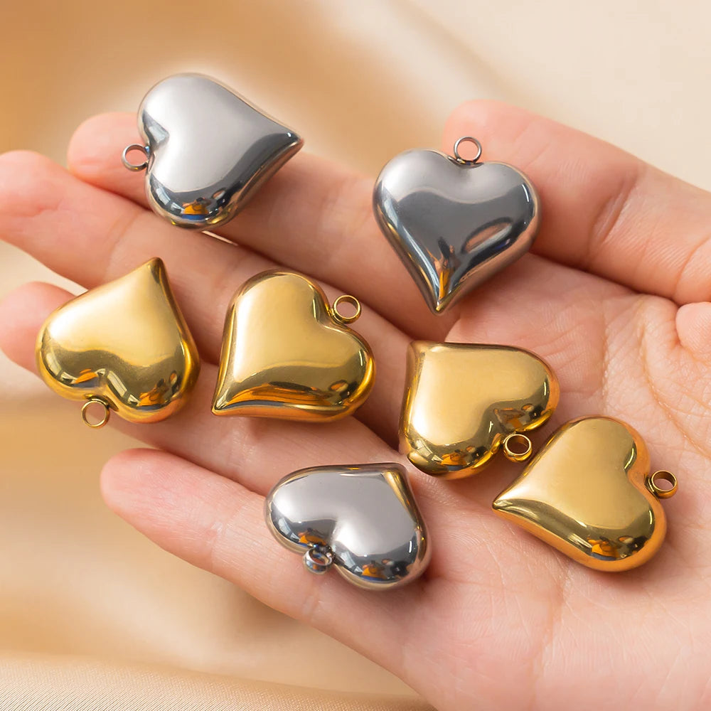 2pcs/Lot Stainless Steel Heart Pendants For DIY Handmade Necklace Bracelet Jewelry Making Supplies Accessories Findings Crafts