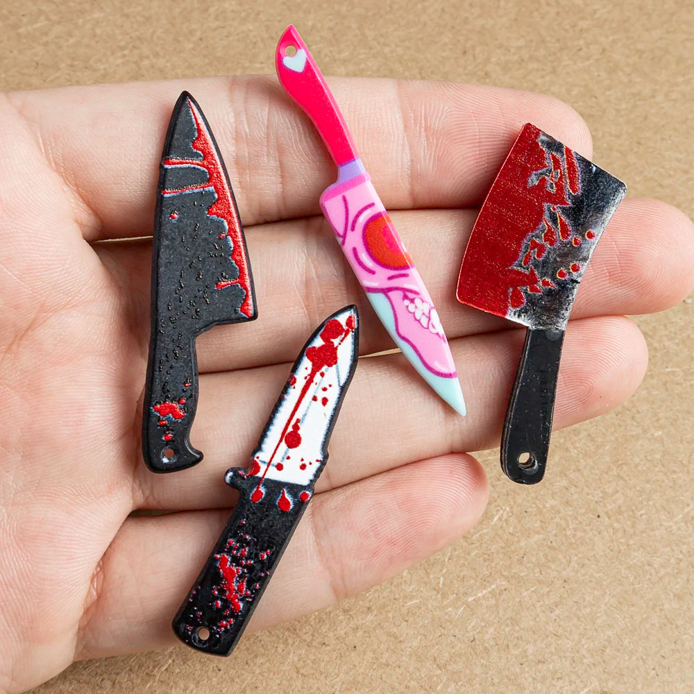 10Pcs Halloween Pendant Imitation Bloody Knife Charms Dagger Scissors Axe Saw Pendants For DIY Earring Keychain Jewelry Making