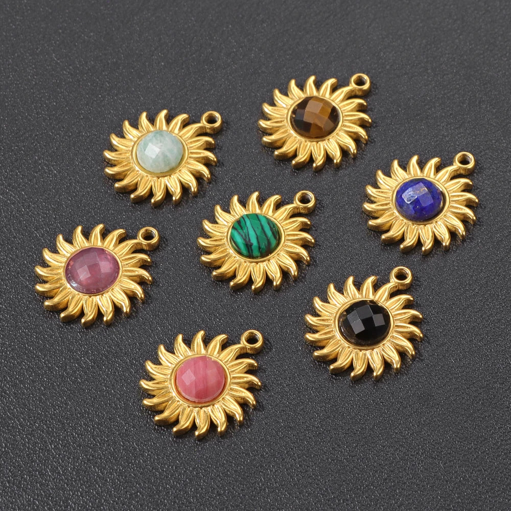 5pcs/lot Natural Stone Pendants Water Drop Stainless Steel Tiger Eye Malachite Beads Pendants for DIY Jewelry Making 9x11mm