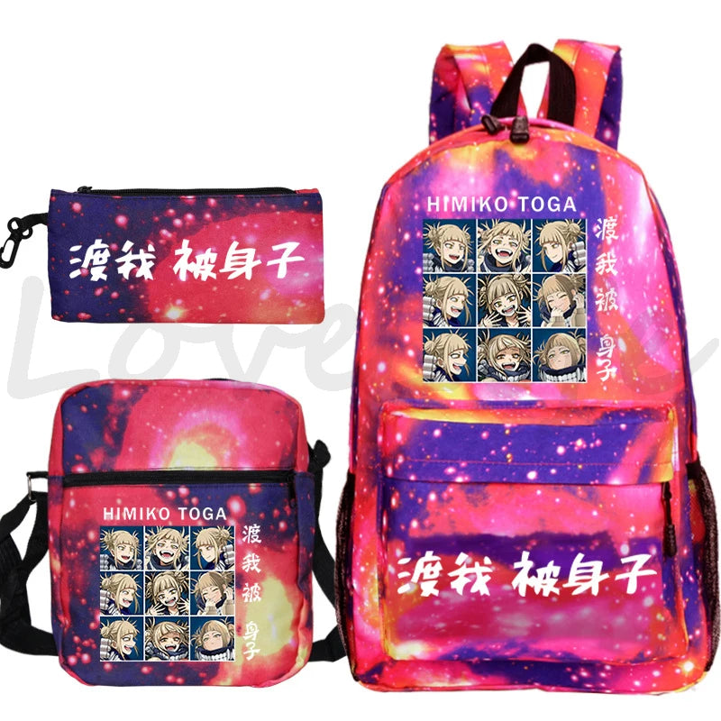 My Hero Academia Himiko Toga Print School bags Mochila Teens Travel Bookbag Anime Backpack School Boys Girls Bagpacks 3pcs Sets