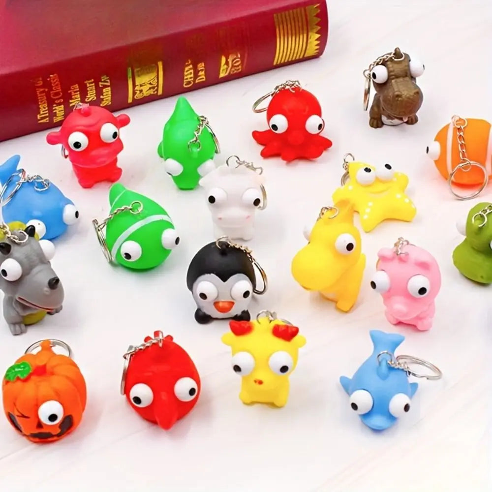 Silicone Vent Squeezing Key Chain Reliever Boring Vent Squeeze Keyring Vent Emotions Work Squeeze Eye Doll Pendant Children
