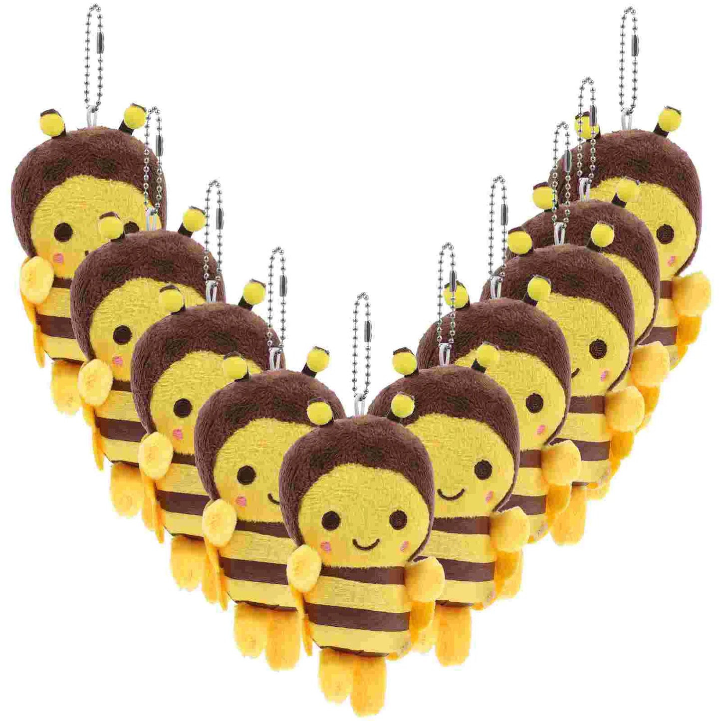 10 Pcs Little Bee Pendant Cute Keychain Plush Bag Charm Bumble Stuffed Childs Toy Dolls Backpack Mini