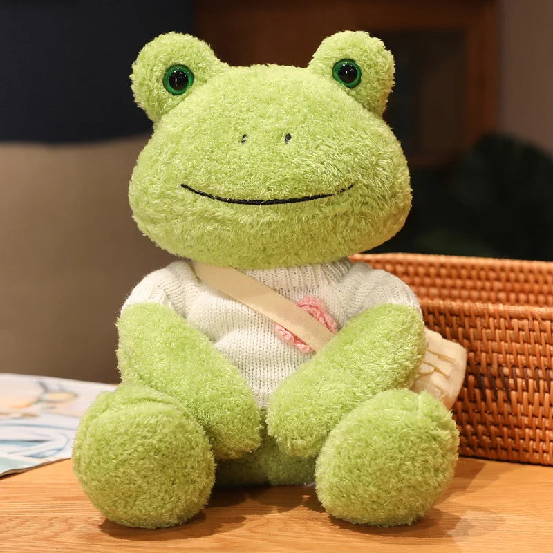 25cm Kawaii Dressing Frog Plush Toy Stuffed Animal Fluffy Frog Figure Doll Soft Pillow For Children Boys Girls Birthday Gifts
