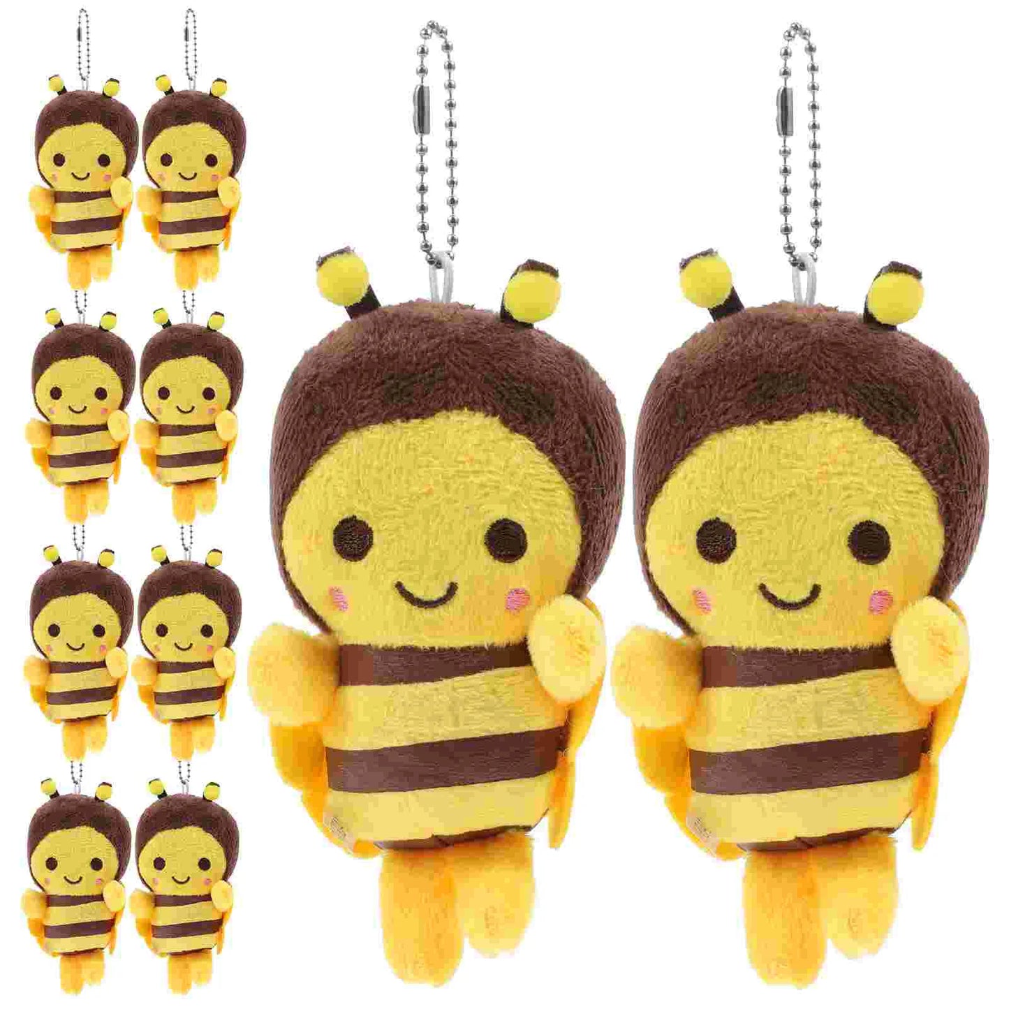 10 Pcs Little Bee Pendant Cute Keychain Plush Bag Charm Bumble Stuffed Childs Toy Dolls Backpack Mini