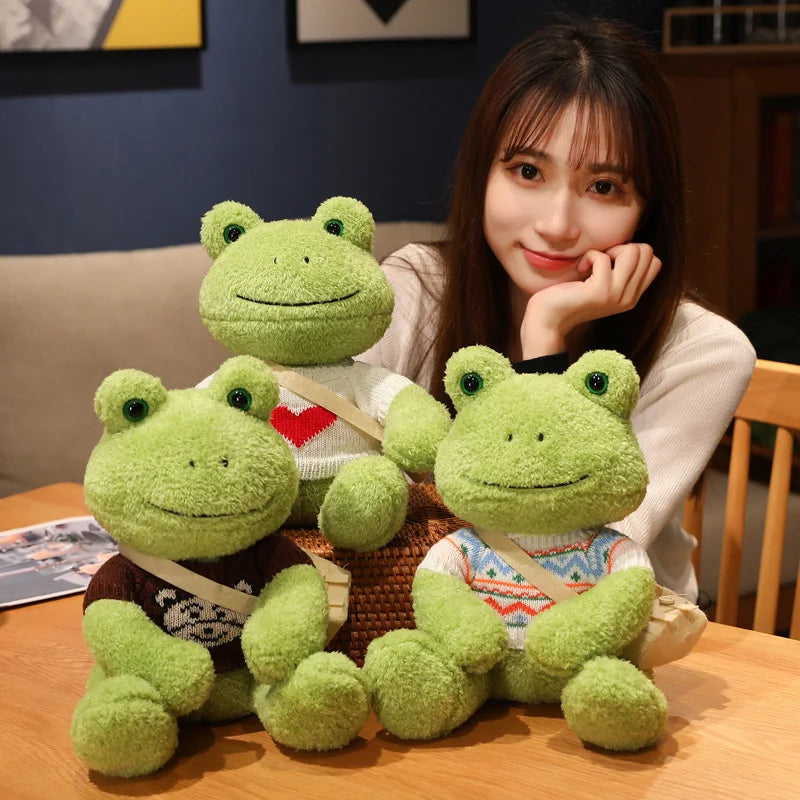 25cm Kawaii Dressing Frog Plush Toy Stuffed Animal Fluffy Frog Figure Doll Soft Pillow For Children Boys Girls Birthday Gifts