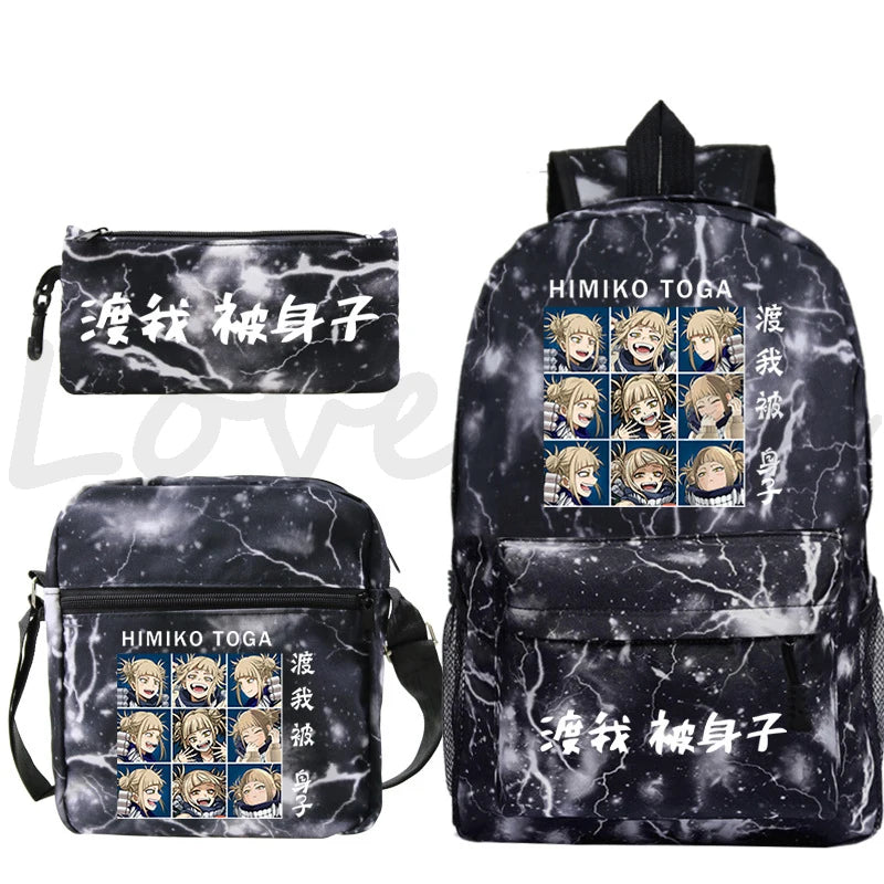 My Hero Academia Himiko Toga Print School bags Mochila Teens Travel Bookbag Anime Backpack School Boys Girls Bagpacks 3pcs Sets