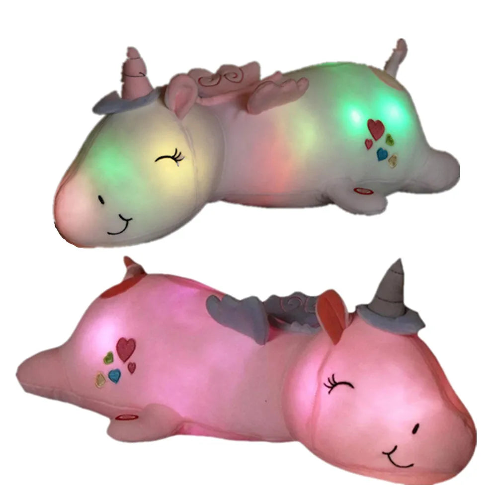 Kawaii Rainbow Glowing Led Light Unicorn Plush Toys For Children Soft Stuffed Cute Luminous Animal Pillow Dolls Kids Xmas Gift