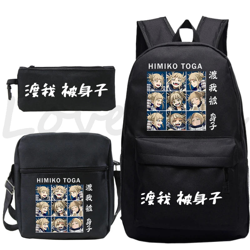 My Hero Academia Himiko Toga Print School bags Mochila Teens Travel Bookbag Anime Backpack School Boys Girls Bagpacks 3pcs Sets