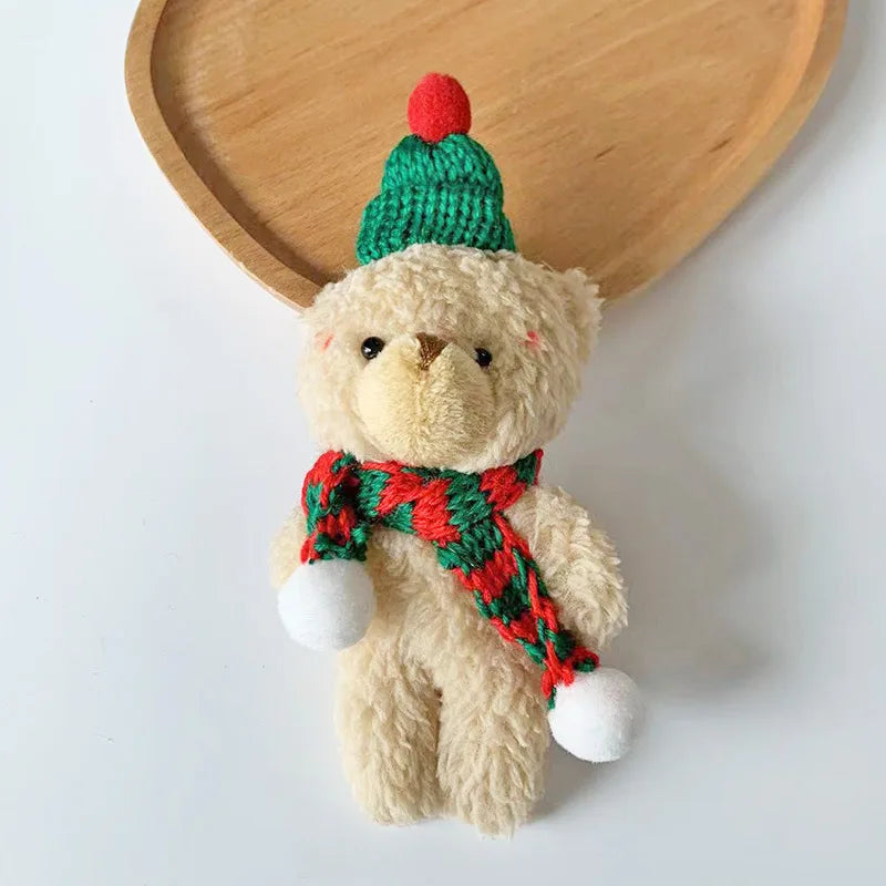 15cm Cute Teddy Bear Plush Toy kawaii Christmas Red Scarf Bear Plush Doll For Girl Bag Pendant Key Chain Children Christmas Gift