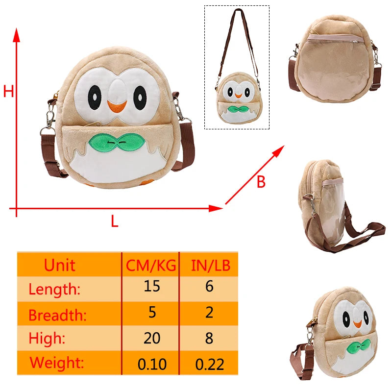 Pokemon Gengar Plush Shoulder Bag Pikachu Rowlet Crossbody Bag Cute Children Storage Sling Bag Toy Canvas Small Student Knapsack