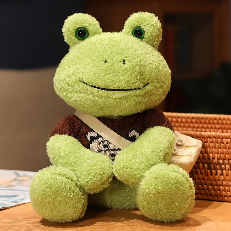 25cm Kawaii Dressing Frog Plush Toy Stuffed Animal Fluffy Frog Figure Doll Soft Pillow For Children Boys Girls Birthday Gifts