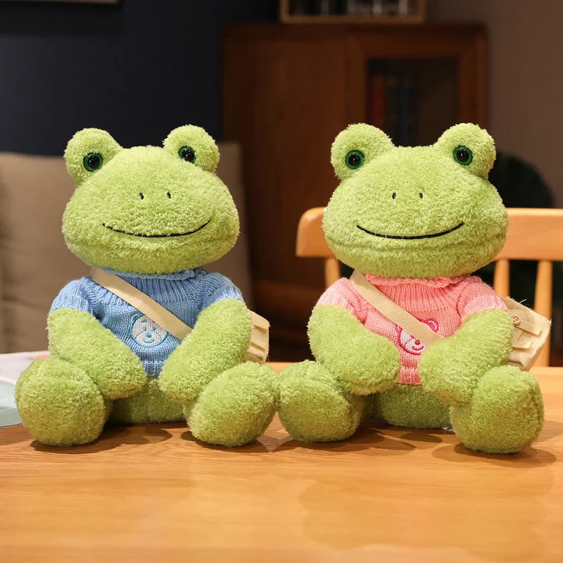 25cm Kawaii Dressing Frog Plush Toy Stuffed Animal Fluffy Frog Figure Doll Soft Pillow For Children Boys Girls Birthday Gifts