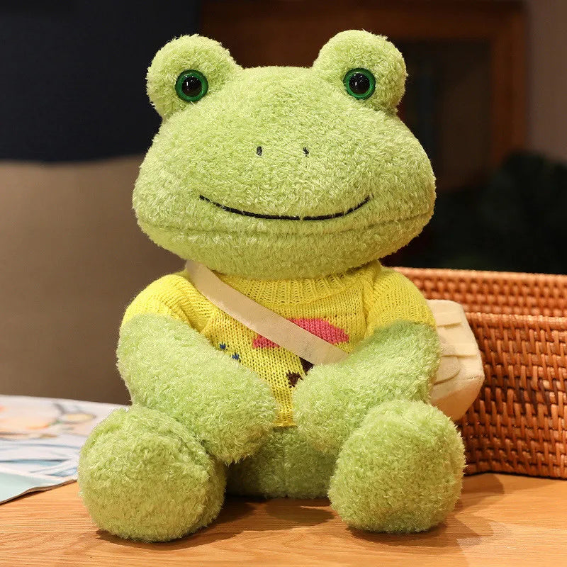 25cm Kawaii Dressing Frog Plush Toy Stuffed Animal Fluffy Frog Figure Doll Soft Pillow For Children Boys Girls Birthday Gifts