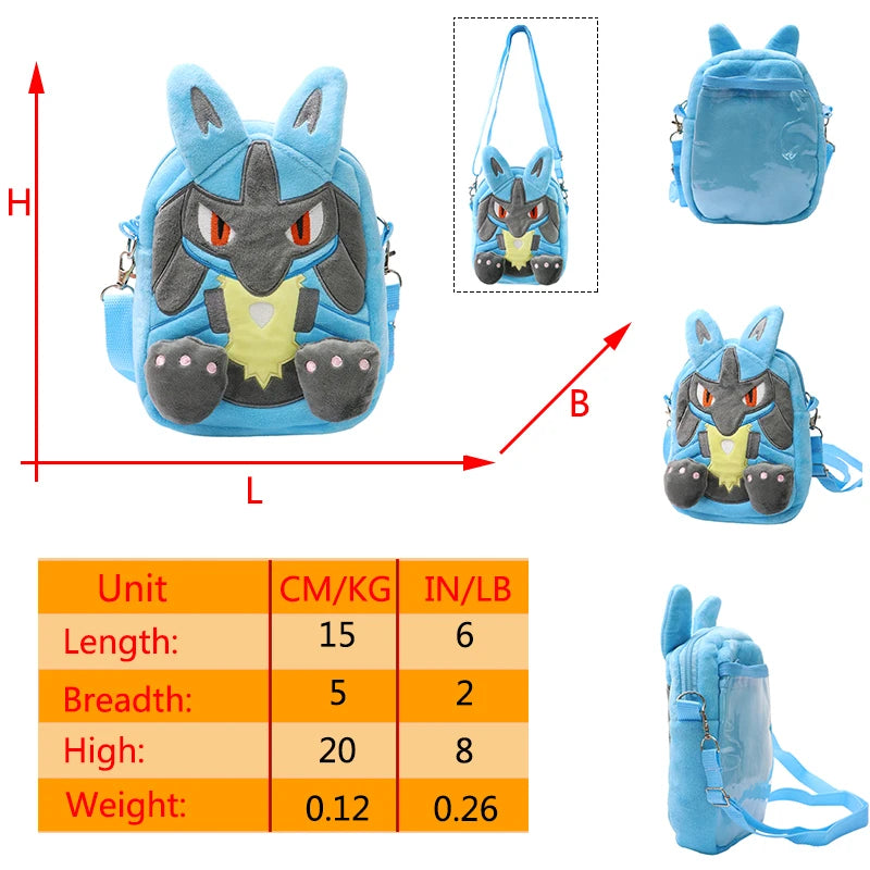 Pokemon Gengar Plush Shoulder Bag Pikachu Rowlet Crossbody Bag Cute Children Storage Sling Bag Toy Canvas Small Student Knapsack