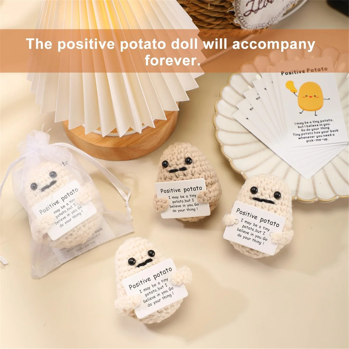BAAA-10PCS Cute Positive Potato Emotional Support Pickle with Cards and Bags Crochet Doll Plush Toy