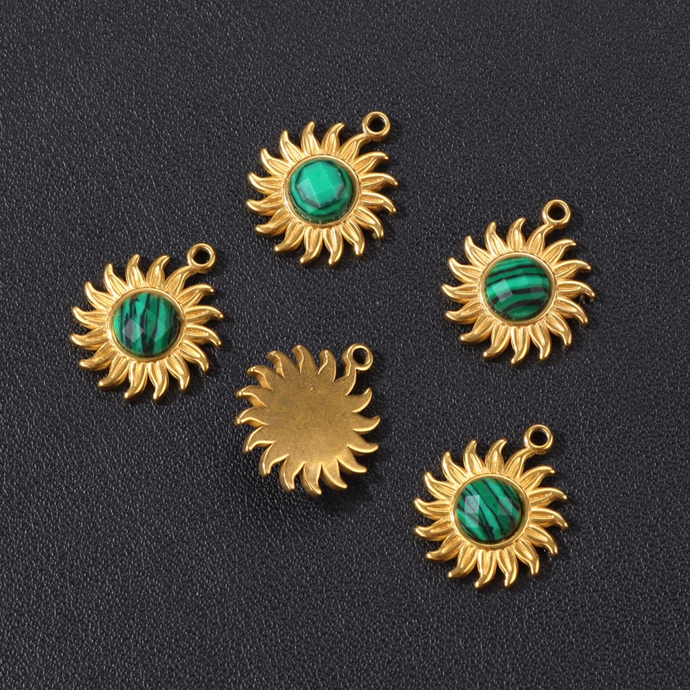 5pcs/lot Natural Stone Pendants Water Drop Stainless Steel Tiger Eye Malachite Beads Pendants for DIY Jewelry Making 9x11mm