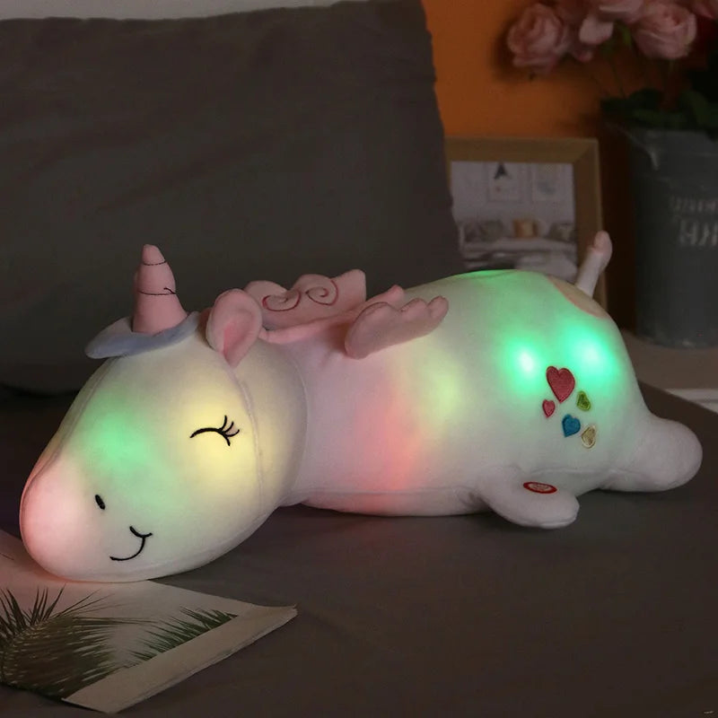 Kawaii Rainbow Glowing Led Light Unicorn Plush Toys For Children Soft Stuffed Cute Luminous Animal Pillow Dolls Kids Xmas Gift
