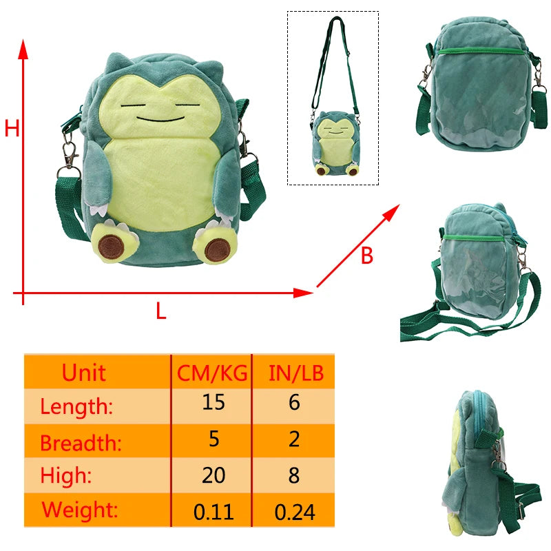 Pokemon Gengar Plush Shoulder Bag Pikachu Rowlet Crossbody Bag Cute Children Storage Sling Bag Toy Canvas Small Student Knapsack