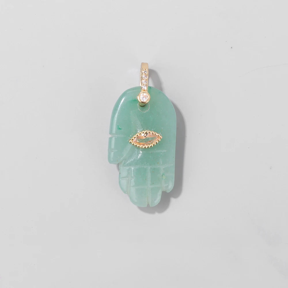 Natural Labradorite Pendants Fashion Fatima Hand Evil Eye Stone Pendant Healing Reiki Pendants for Handmade DIY Jewelry 2Pcs