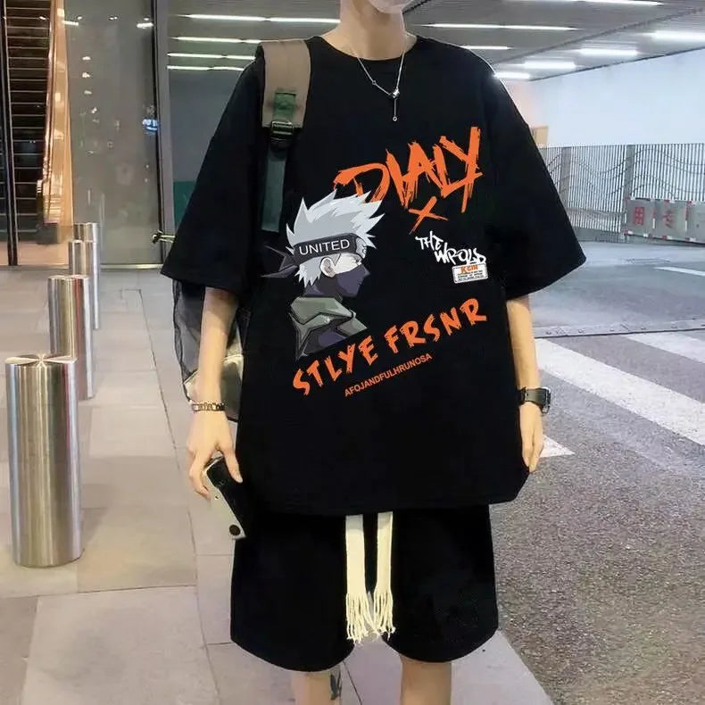 Naruto anime summer T-shirt suit men's ins trend thin short-sleeved shorts two-piece casual sports suit birthday gift wholesale