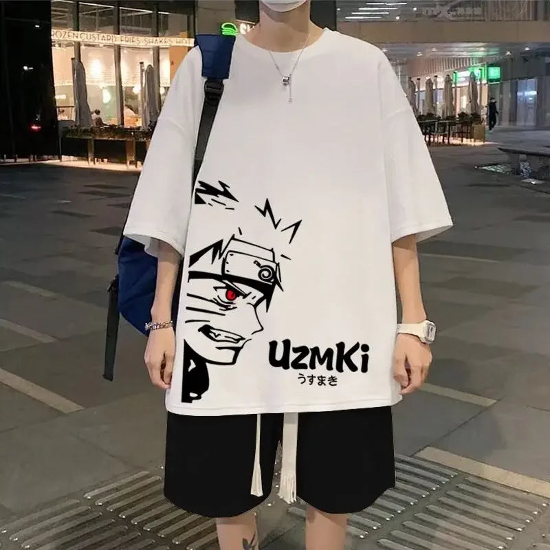 Naruto anime summer T-shirt suit men's ins trend thin short-sleeved shorts two-piece casual sports suit birthday gift wholesale
