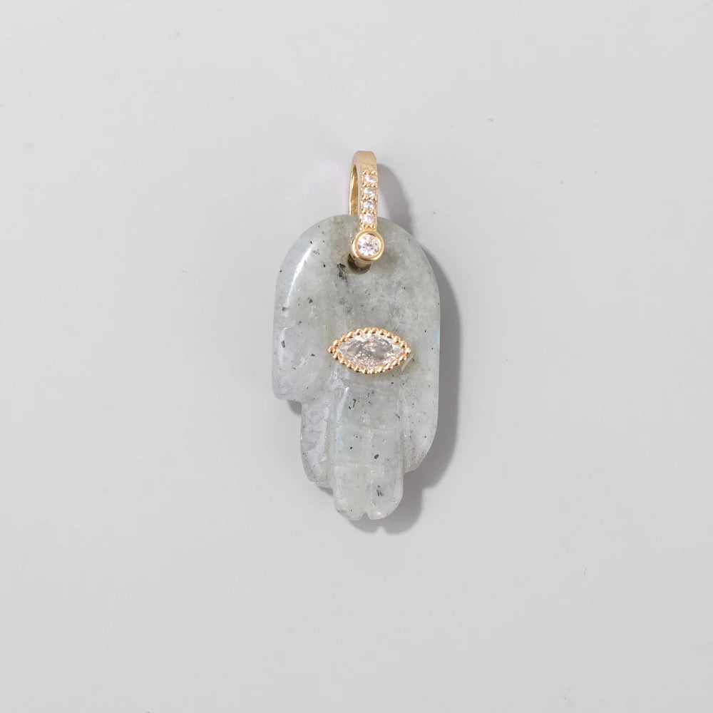 Natural Labradorite Pendants Fashion Fatima Hand Evil Eye Stone Pendant Healing Reiki Pendants for Handmade DIY Jewelry 2Pcs