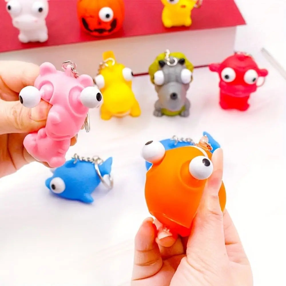 Silicone Vent Squeezing Key Chain Reliever Boring Vent Squeeze Keyring Vent Emotions Work Squeeze Eye Doll Pendant Children