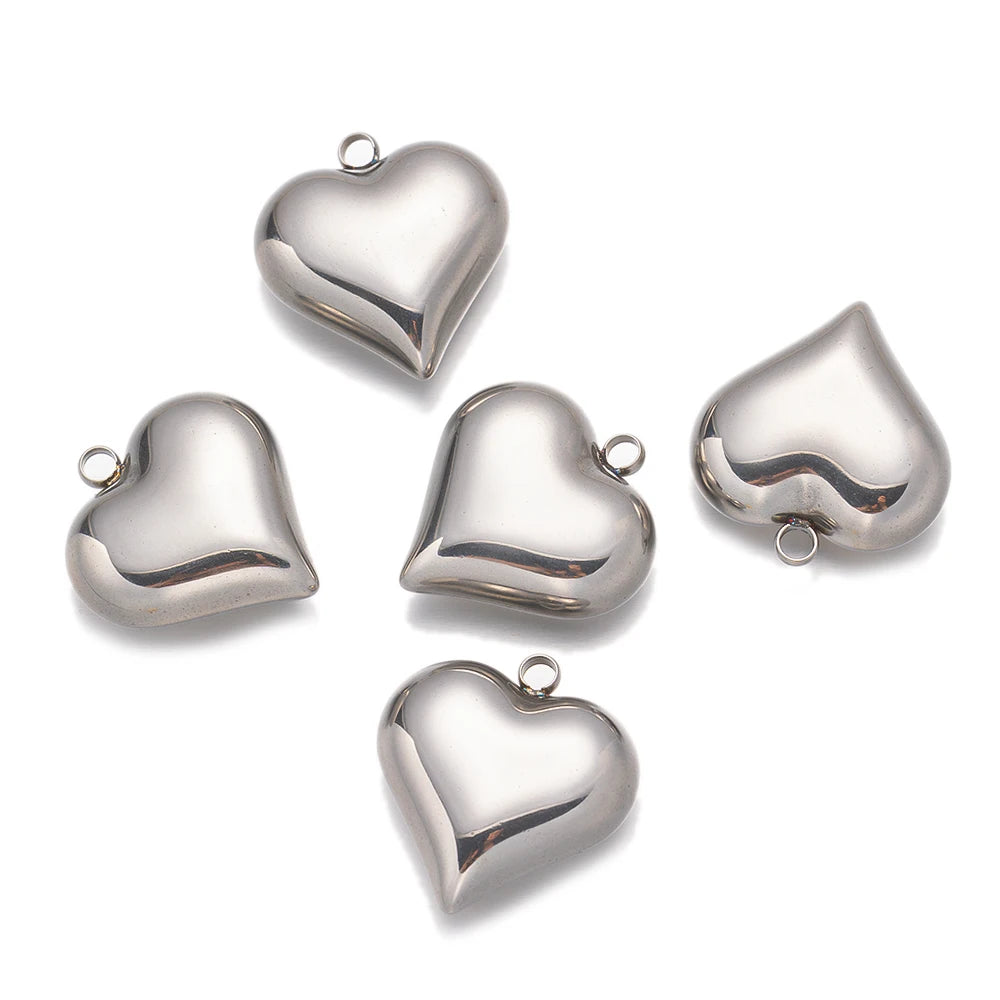 2pcs/Lot Stainless Steel Heart Pendants For DIY Handmade Necklace Bracelet Jewelry Making Supplies Accessories Findings Crafts