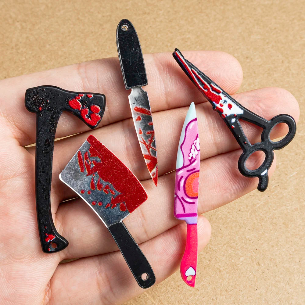 10Pcs Halloween Pendant Imitation Bloody Knife Charms Dagger Scissors Axe Saw Pendants For DIY Earring Keychain Jewelry Making