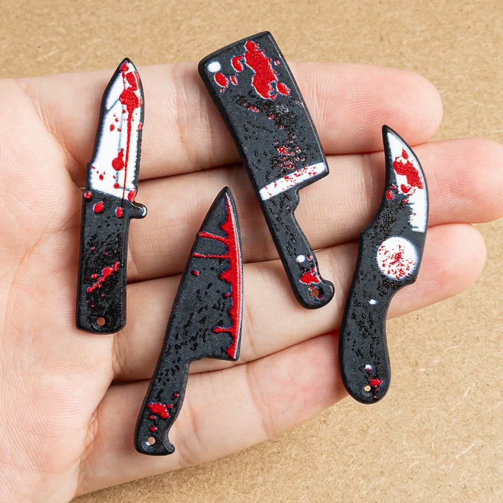 10Pcs Halloween Pendant Imitation Bloody Knife Charms Dagger Scissors Axe Saw Pendants For DIY Earring Keychain Jewelry Making