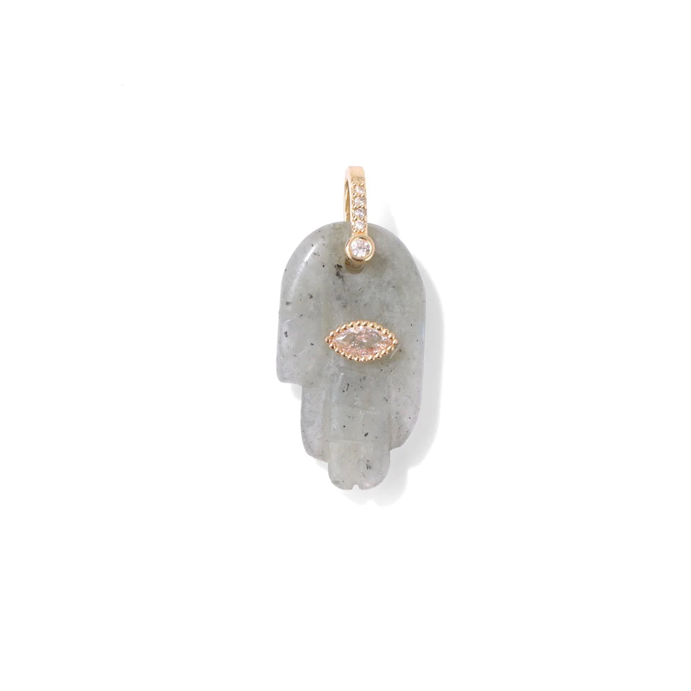 Natural Labradorite Pendants Fashion Fatima Hand Evil Eye Stone Pendant Healing Reiki Pendants for Handmade DIY Jewelry 2Pcs