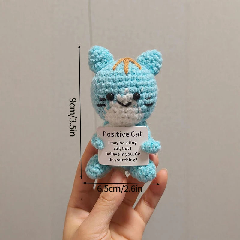 Cute Handwoven Positive Energy Cat Ornaments Home Room Decoration Handmade Crochet Support Emotional Cat Dolls Christmas Gift