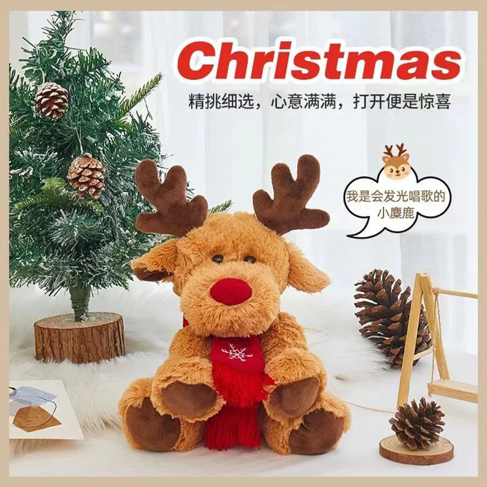 28CM Christmas Reindeer Scarf Plush Stuffed Doll Toy Home Sofa Decoration Gifts For Children New Year Decor Accessories Festive