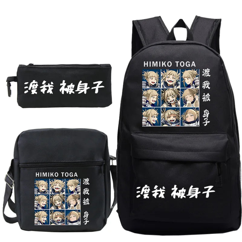 My Hero Academia Himiko Toga Print School bags Mochila Teens Travel Bookbag Anime Backpack School Boys Girls Bagpacks 3pcs Sets