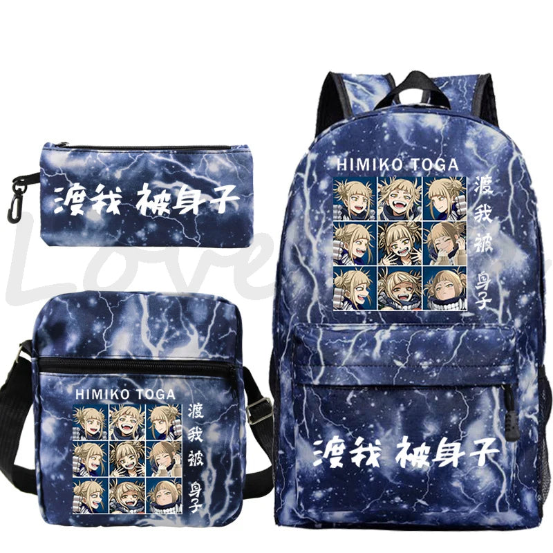 My Hero Academia Himiko Toga Print School bags Mochila Teens Travel Bookbag Anime Backpack School Boys Girls Bagpacks 3pcs Sets
